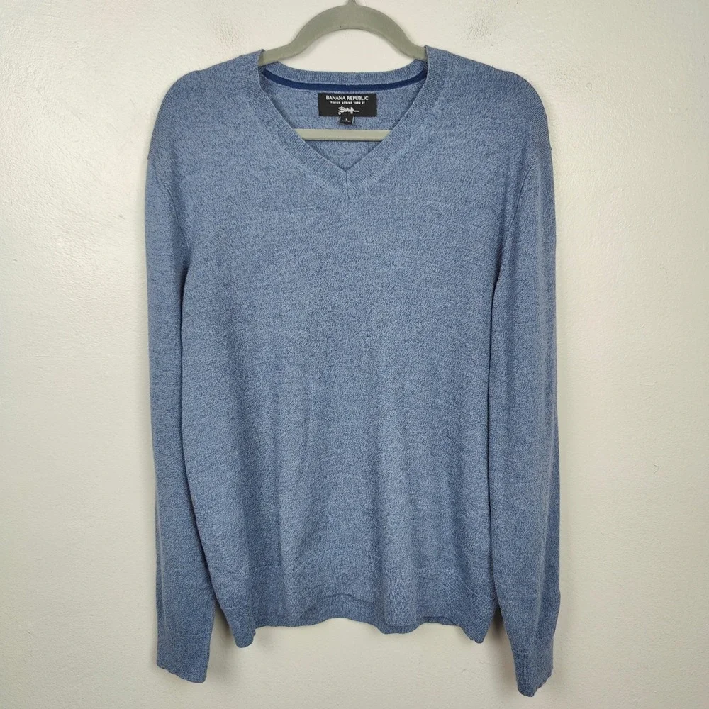 Banana‎ Republic Baruffa Merino WoolSweater Mens Large Blue Knit Preppy V Neck